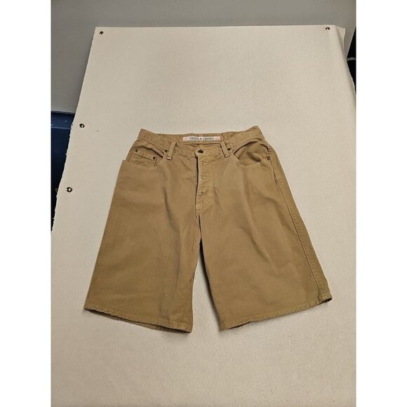 VTG Zena Wmn's Button Fly Straight Long Hi Rise  Brown Jeans Sz 13 Shorts Y2K - Picture 1 of 6